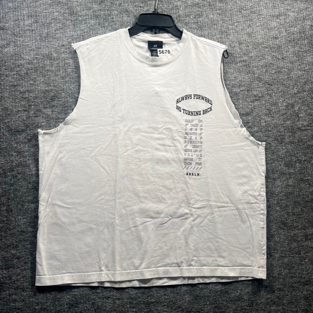 HM Mens XL White Always Forward Graphic Muscle Tank Top Relaxed Fit